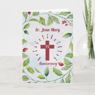 75th Anniversary to Nun Cross in Wreath Card