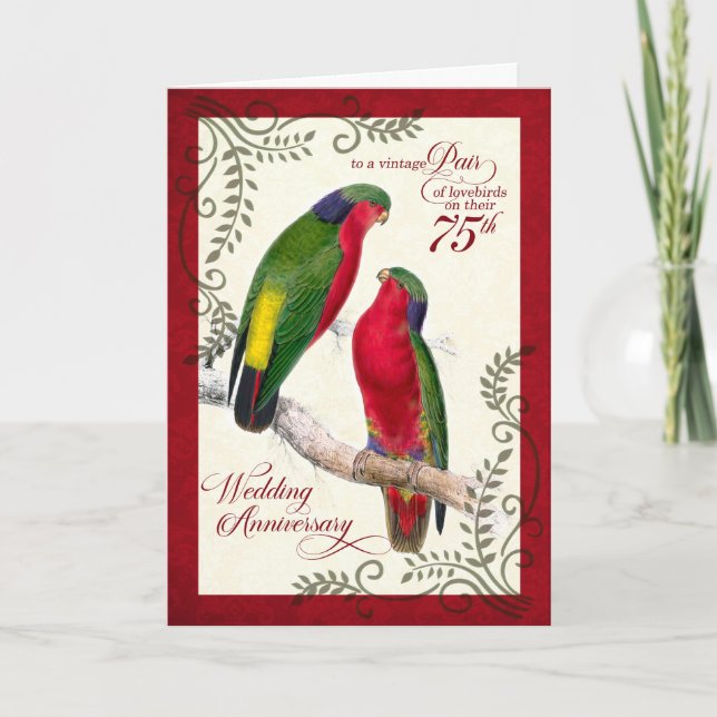 75th Anniversary Vintage Lorikeet Parrots Card (Front)