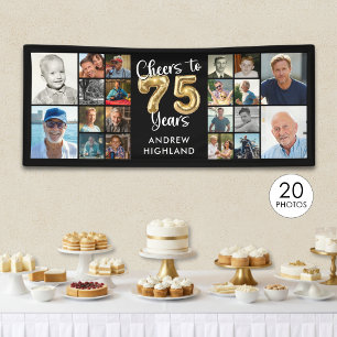 75th Birthday 20 Photo Collage Cheers to 75 Years Banner