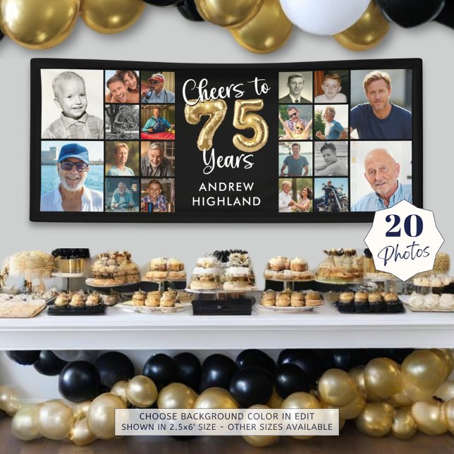 75th Birthday 20 Photo Collage Cheers to 75 Years Banner (Creator Uploaded)