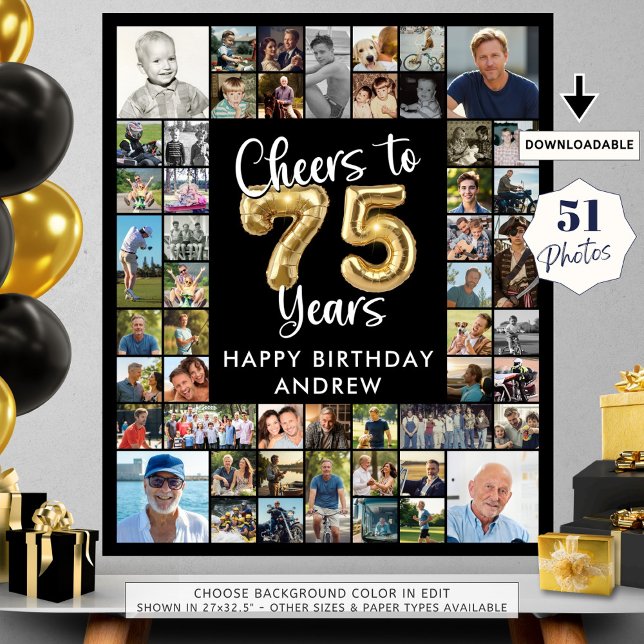 75th Birthday 51 Photo Collage Cheers to 75 Years Poster (Creator Uploaded)