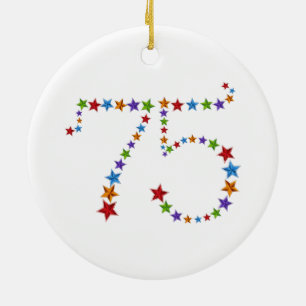 75th Birthday Anniversary Star Pattern Number Ceramic Ornament