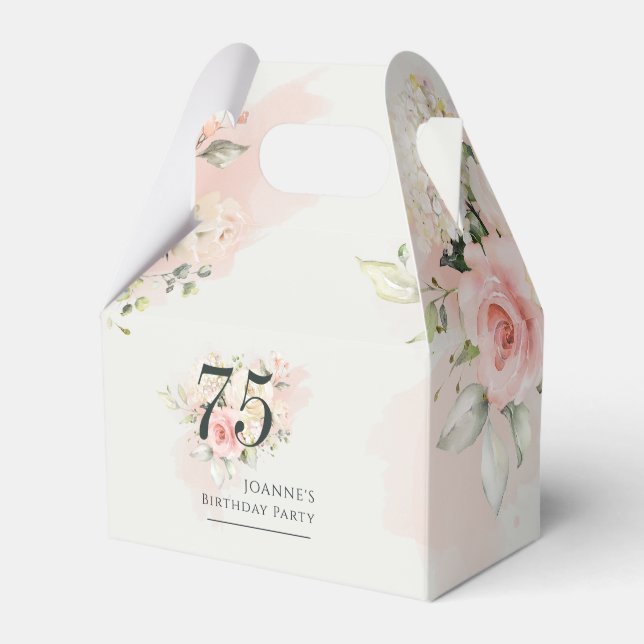 75th Birthday Any Age Pink Floral Greenery Floral Favor Box (Front Side)