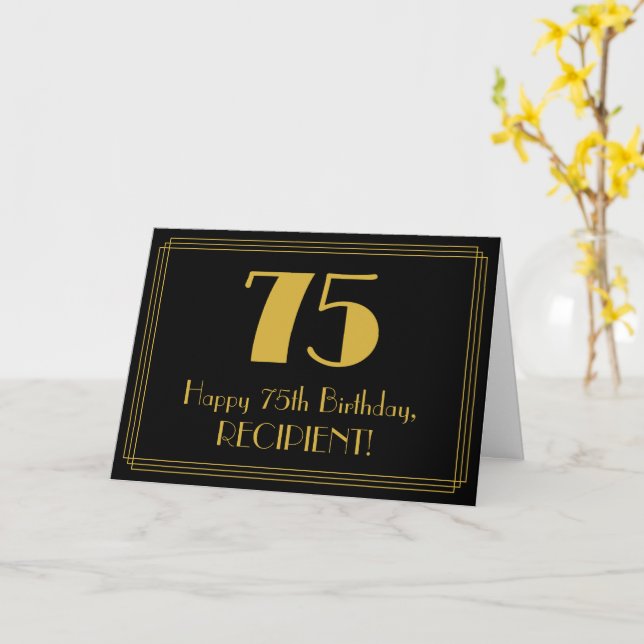 75th Birthday: Art Deco Inspired Look "75" + Name Card (Yellow Flower)