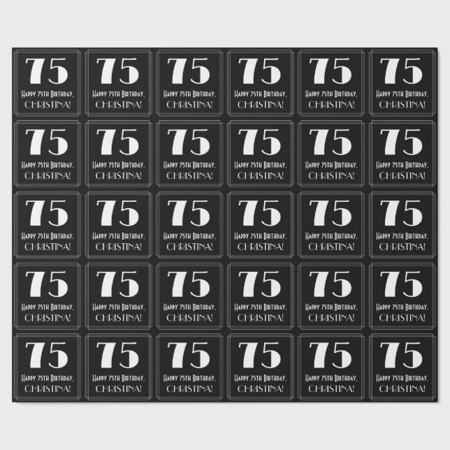 75th Birthday - Art Deco Inspired Look "75", Name Wrapping Paper (Seam)