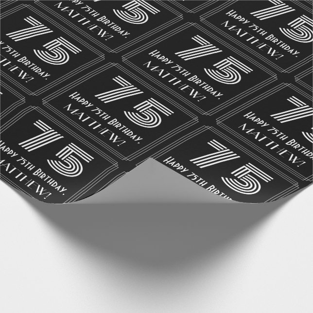 75th Birthday: Art Deco Inspired Look "75" w/ Name Wrapping Paper (Corner)