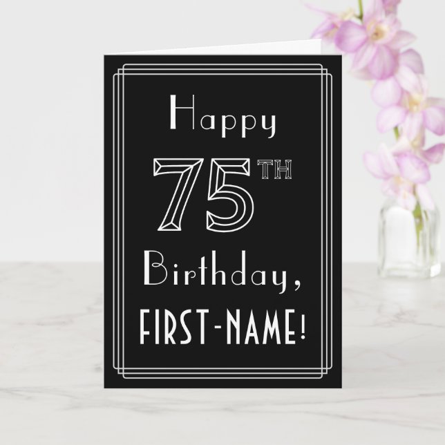 75th Birthday: Art Deco Style # 75 & Custom Name Card (Orchid)