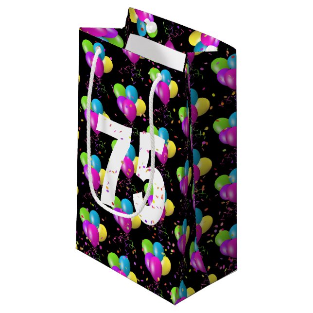 75th Birthday Balloons and Confetti Small Gift Bag (Front Angled)