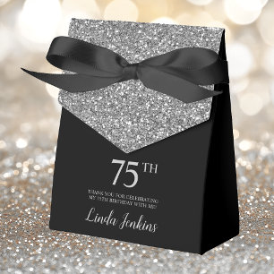 75th Birthday Black Silver Glitter Thank You Favor Box