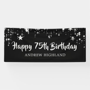 75th Birthday Black Silver Stars Personalized Banner