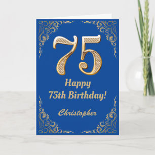75th Birthday Blue and Gold Glitter Frame Card