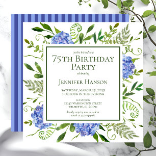 75th Birthday Blue Hydrangeas Invitation