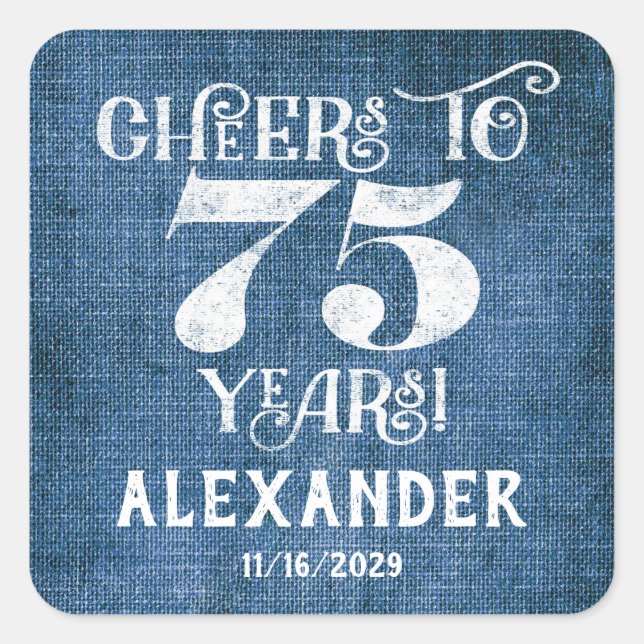 75th Birthday Blue Linen Thank You Favour Stickers (Front)