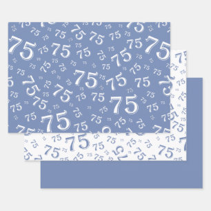 75th Birthday Blue & White Number Pattern 75 Wrapping Paper Sheet