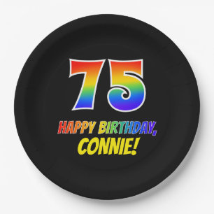 75th Birthday: Bold, Fun, Simple, Rainbow 75 Paper Plate