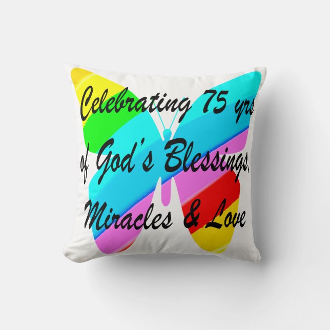75TH BIRTHDAY BUTTERFLY PERSONALIZED DESIGN THROW PILLOW (Front)