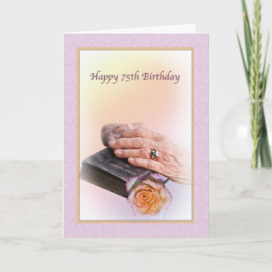75th Birthday Card with Aged Hands and Bible