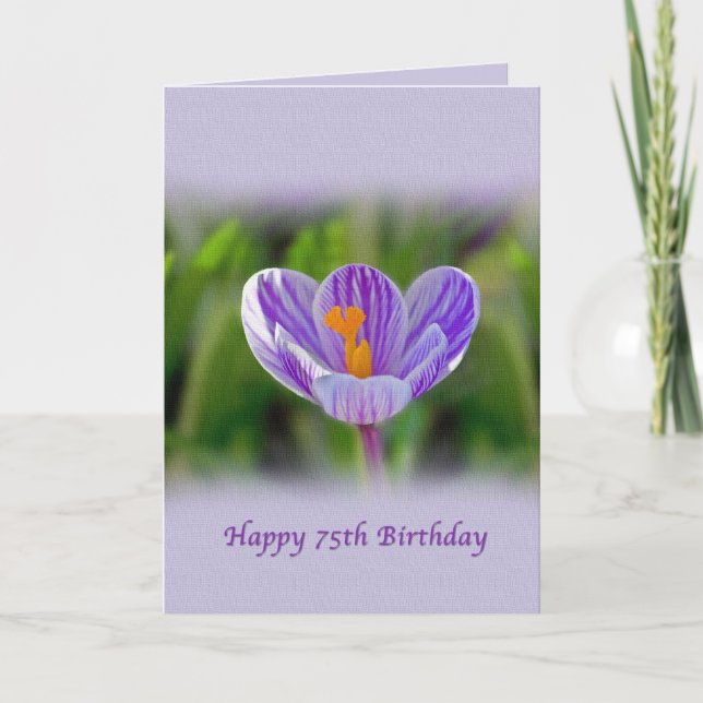 75th Birthday Card with Purple and White Flower (Front)