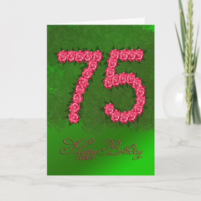 75th birthday card with roses and leaves (Front)