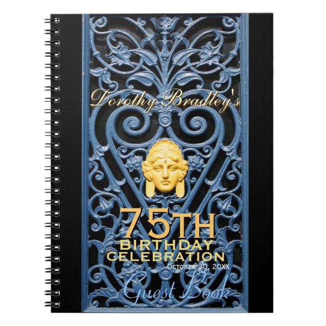 75th Birthday Celebration Art Deco Custom Guest B Notebook (Front)