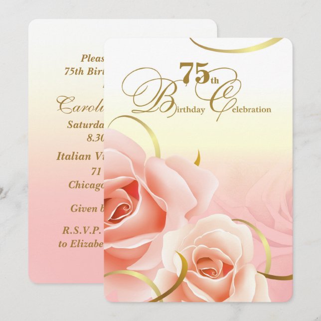 75th Birthday Celebration Custom Invitations (Front/Back)