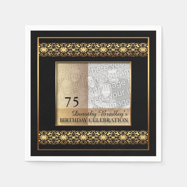 75th Birthday Celebration Photo Paper Napkins (Front)