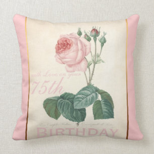 75th Birthday Celebration Vintage Rose Pillow