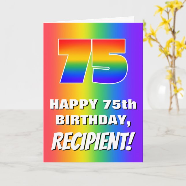 75th Birthday: Colourful, Fun Rainbow Pattern # 75 Card (Yellow Flower)