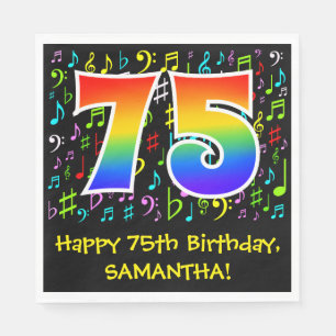 75th Birthday - Colourful Music Symbols, Rainbow 7 Napkin
