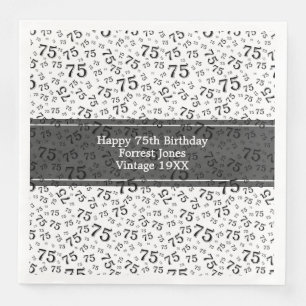 75th Birthday Cool Number Pattern Black/White  Napkin