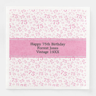 75th Birthday Cool Number Pattern Pink/White Napkin
