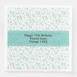 75th Birthday Cool Number Pattern Teal/White Napkin