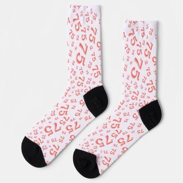 75th Birthday Coral Random Number Pattern Socks (Left)