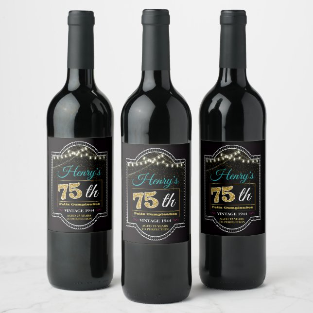 75th Birthday Custom Wine Label, Cheers to 75 Year Wine Label (Bottles)