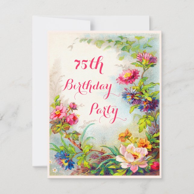 75th Birthday Dahlias and Peonies Victorian Garden Invitation (Front)
