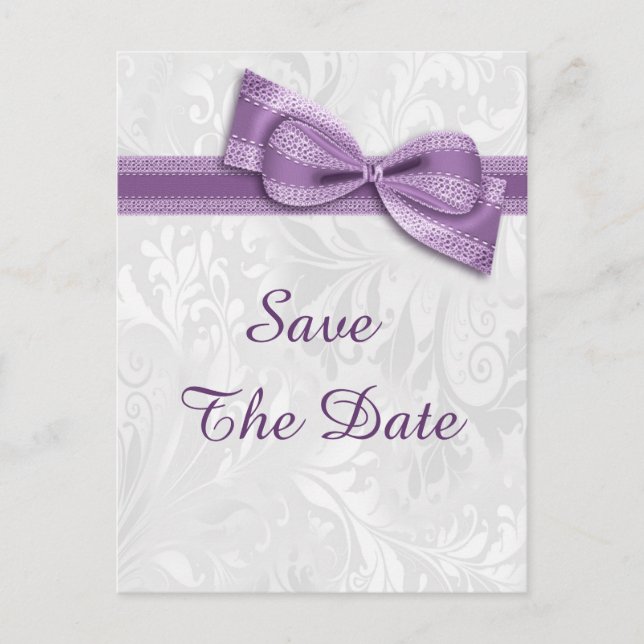 75th Birthday Damask and Faux Bow Save The Date Announcement Postcard (Front)