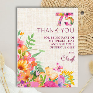 75th Birthday Elegant Floral Garden Thank You Postcard