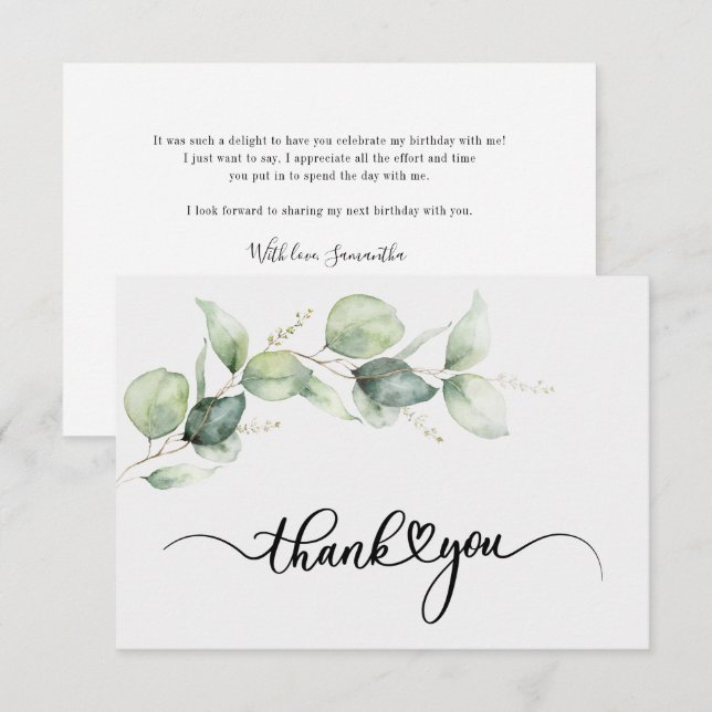 75th Birthday Eucalyptus Hand-Lettered Thank You (Front/Back)