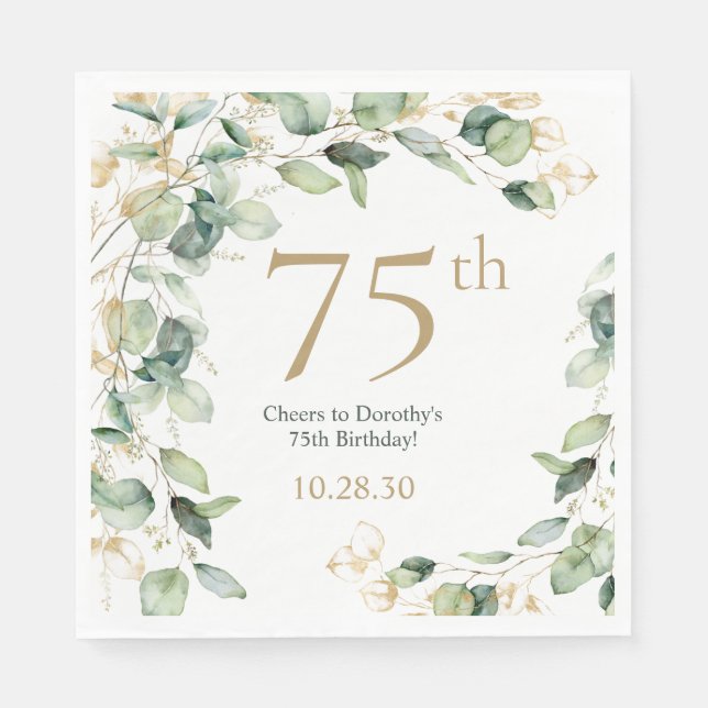 75th Birthday Eucalyptus Napkin (Front)
