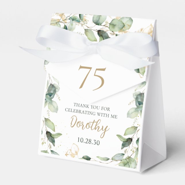 75th Birthday Eucalyptus Thank You Favor Box (Front Side)