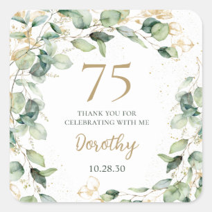 75th Birthday Eucalyptus Thank You Square Sticker
