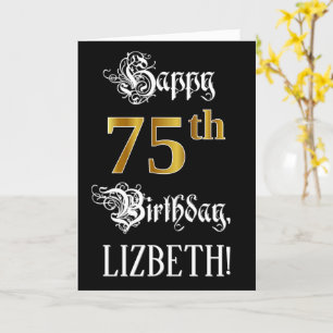 75th Birthday — Fancy Script; Faux Gold Look; Name Card