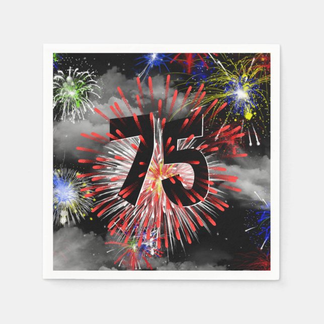 75th Birthday Fireworks In Clouds Napkins (Front)
