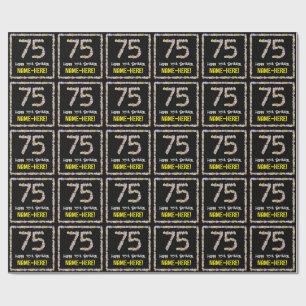 75th Birthday: Floral Flowers Number, Custom Name Wrapping Paper