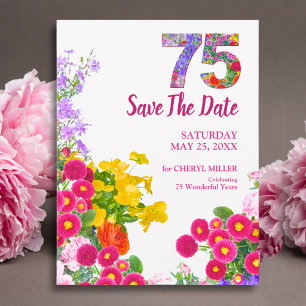75th Birthday Floral Garden Save the Date Announcement Postcard