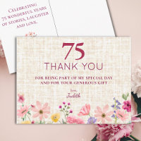 75th Birthday Floral Wildflowers Guest Thank You