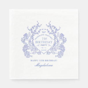 75th Birthday French Blue Floral Crest Custom Napkin