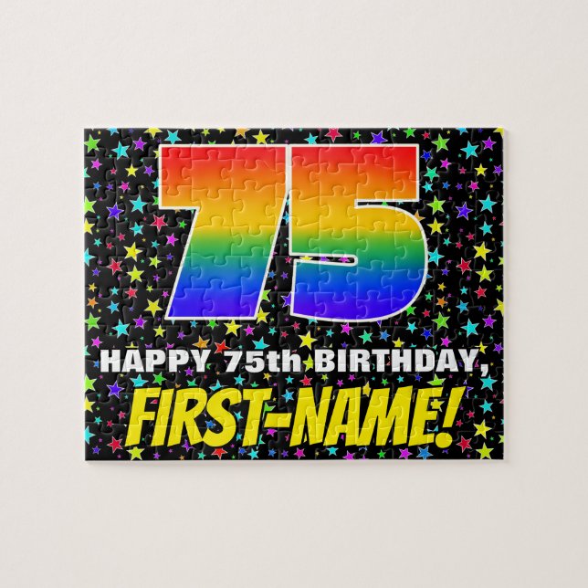 75th Birthday — Fun, Colourful Star Field Pattern Jigsaw Puzzle (Horizontal)