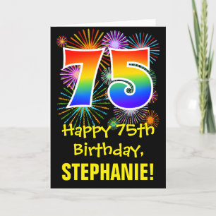 75th Birthday: Fun Fireworks Pattern + Rainbow 75 Card