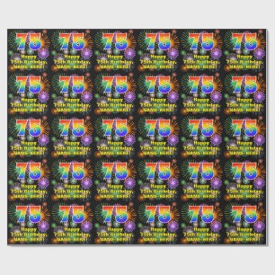 75th Birthday: Fun Fireworks, Rainbow Look # “75” Wrapping Paper